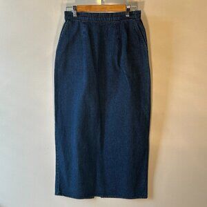 Lucille SZ10 Vintage Blue Denim Maxi Pencil Skirt classic wardrobe essential 80s